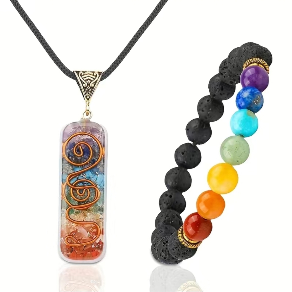 2pcs 7 Chakra Necklace And Chakra Bracelet -